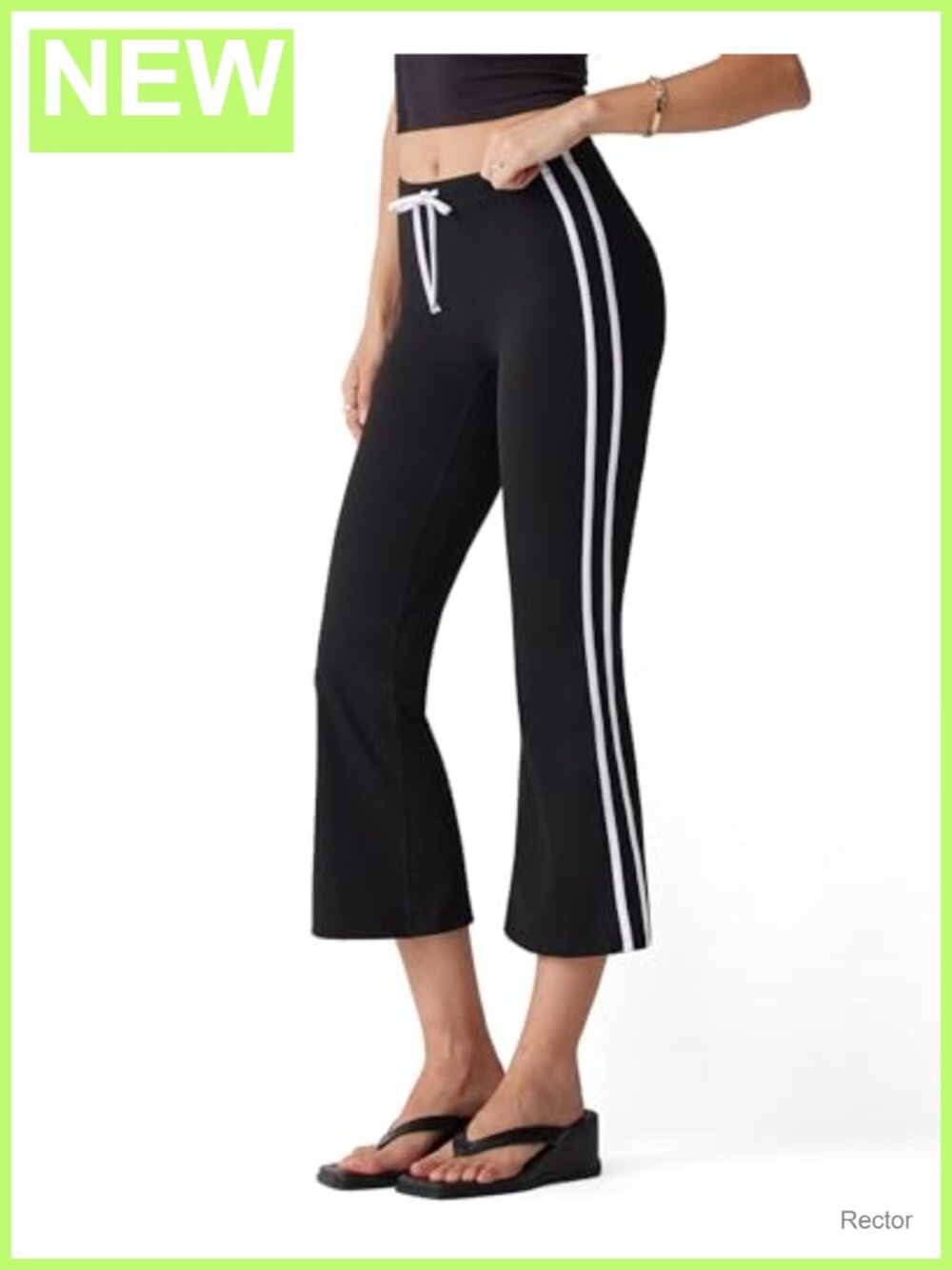 Flare Capri Yoga Leggings High Waisted Side Stripe Drawstring Nylon Spandex